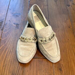 Dolce Vita Beige Suede Loafers with Metallic Chain